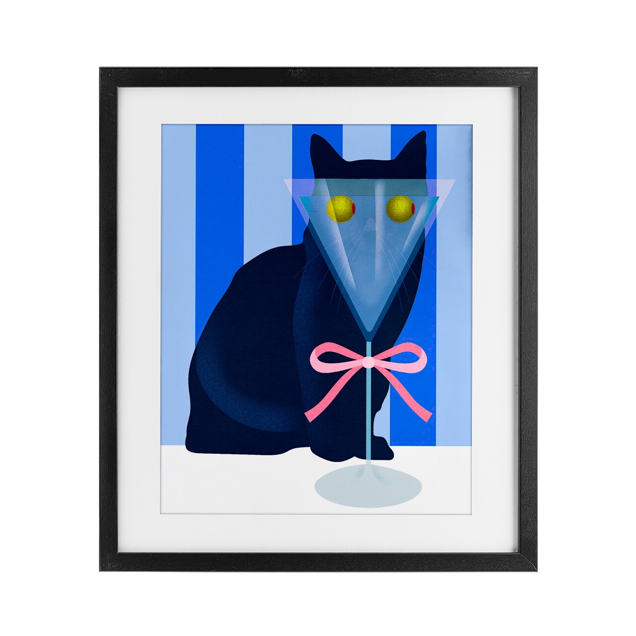Stupell Industries Funny Cat Martini on Stripes Framed Print Under Glass, design by Lil' Rue